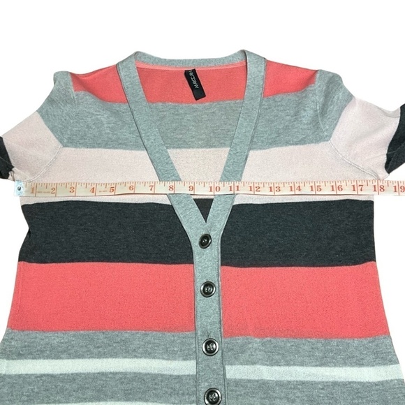 MARC CAIN Linen Button Front Cardigan Stripe Long Sleeve Vee Neck US Sz S - Picture 6 of 9